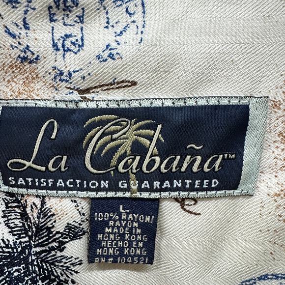 La Cabana Hawaiian Camp Shirt Men Large‎ Rayon Palm Tree Tropical Cruise Resort - Picture 9 of 10
